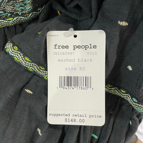 New Free People Much Love Embroidered Long Sleeve Tunic Top Washed Black Size XS - Picture 14 of 16